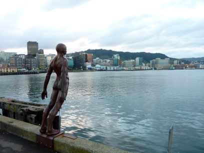 Wellington Harbour's windblown man sculpture